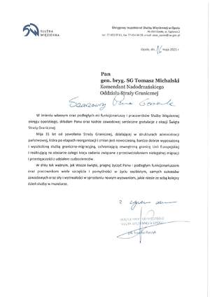 Życzenia skierowane przez Zastępcę Dyrektora Okręgowego Służby Więziennej w Opolu 