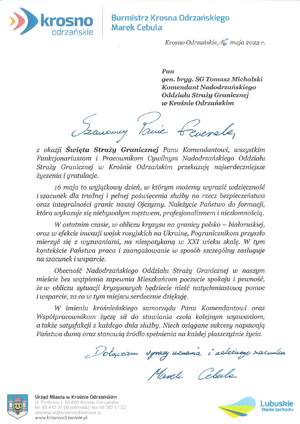 Życzenia skierowane przez Burmistrza Krosna Odrzańskiego 