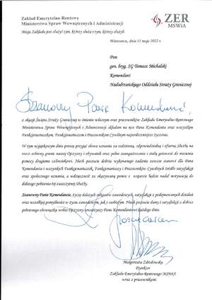 Życzenia skierowane przez Panią Dyrektor Zakładu Emerytalno-Rentowego MSWiA 