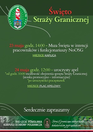 Zaproszenie (plakat) na Święto Straży Granicznej w NoOSG Zaproszenie (plakat) na Święto Straży Granicznej w NoOSG
