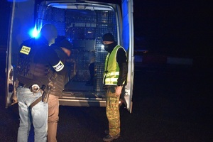 Zatrzymany Ukrainiec wsiada do samochodu Straży Granicznej przystosowanym do przewożenia osób zatrzymanych Zatrzymany Ukrainiec wsiada do samochodu Straży Granicznej przystosowanym do przewożenia osób zatrzymanych