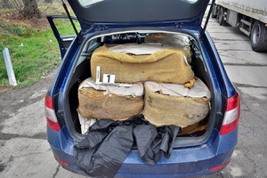 Nielegalny tytoń w zatrzymanym samochodzie Nielegalny tytoń w zatrzymanym samochodzie