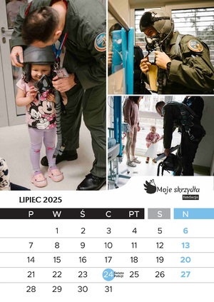 Kalendarz Fundacji Moje Skrzydła przedstawiający dzieci na wydziale onkologicznym poznańskiego szpitala wraz z przedstawicielami różnych służb mundurowychch Kalendarz Fundacji Moje Skrzydła przedstawiający dzieci na wydziale onkologicznym poznańskiego szpitala wraz z przedstawicielami różnych służb mundurowych
