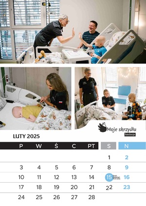 Kalendarz Fundacji Moje Skrzydła przedstawiający dzieci na wydziale onkologicznym poznańskiego szpitala wraz z przedstawicielami różnych służb mundurowychch Kalendarz Fundacji Moje Skrzydła przedstawiający dzieci na wydziale onkologicznym poznańskiego szpitala wraz z przedstawicielami różnych służb mundurowych
